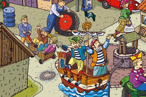 Wimmelbild Frühjahr 1965 im Bergischen Land Detail #2