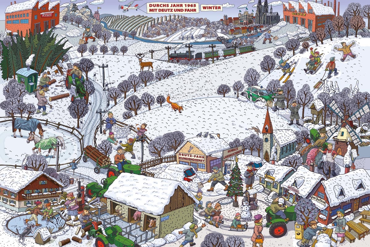 Wimmelbild Winter 1965 im Bergischen Land